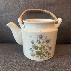 Floral Ceramic Teapot with Wicker Handle made in Japan